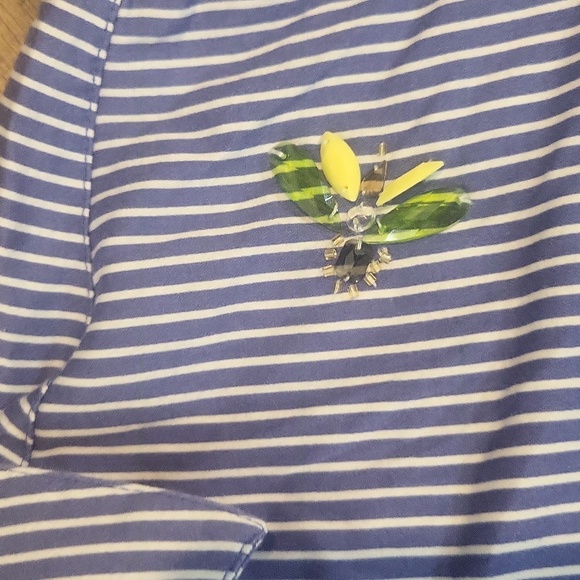 7TH AVENUE Blue White Sequin Dragonfly  Bug Short Cuffed Sleeve V-Neck Blouse - Picture 5 of 11